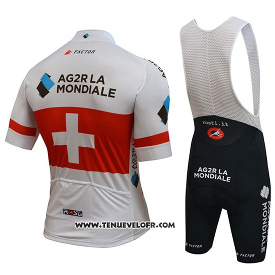 2018 Maillot Ciclismo Ag2r La Mondiale Champion Suisse Manches Courtes et Cuissard